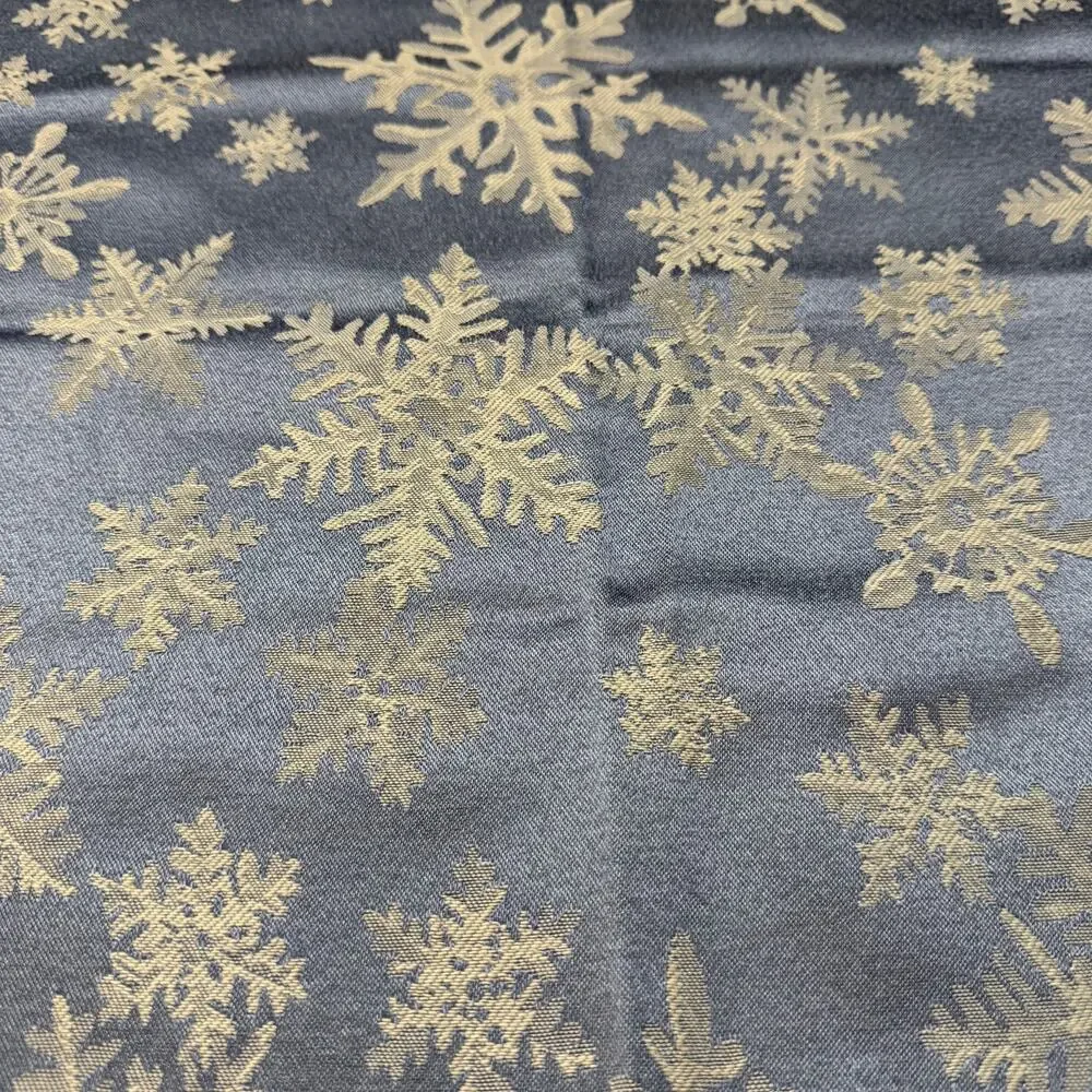 Holiday Satin Jacquard Fabric Textured Snowflakes Blue Square Napkins‎ Set of 4